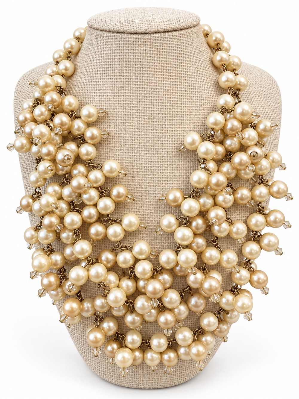 Stella & Dot Multi Strand Faux Pearl Crystal Statement Bib Necklace